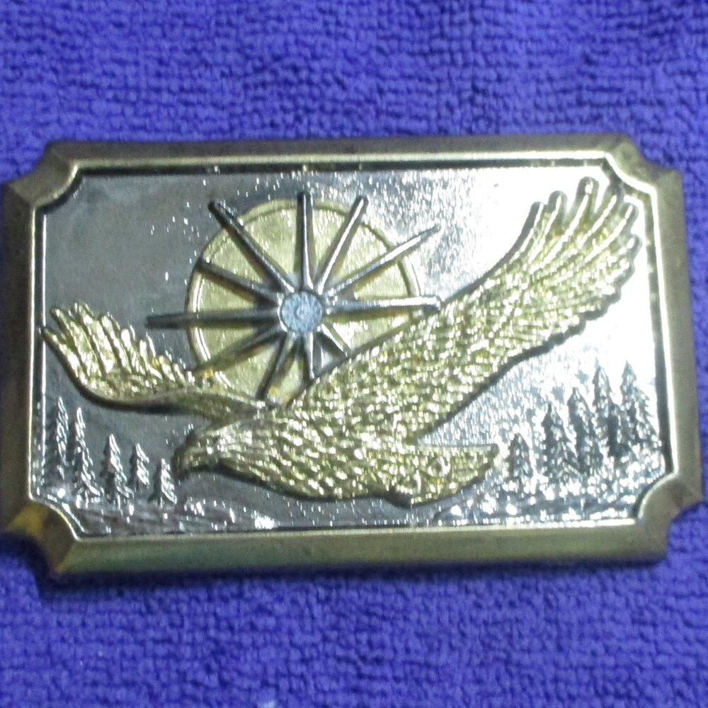 200TH AMERICAN EAGLE Belt Buckle Silver & 24kt Gold plated, .25pt Diamond Insert